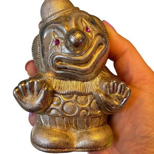 Rare Unique Antique/Vintage Brass Metal Clown Mini Piggy Bank
